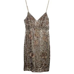 Sue Wong Beaded Mini Dress Women's Taupe Size 6